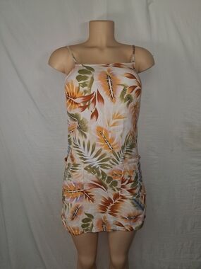 Billabong White Tropical Leaf Spaghetti Strap Mini Dress